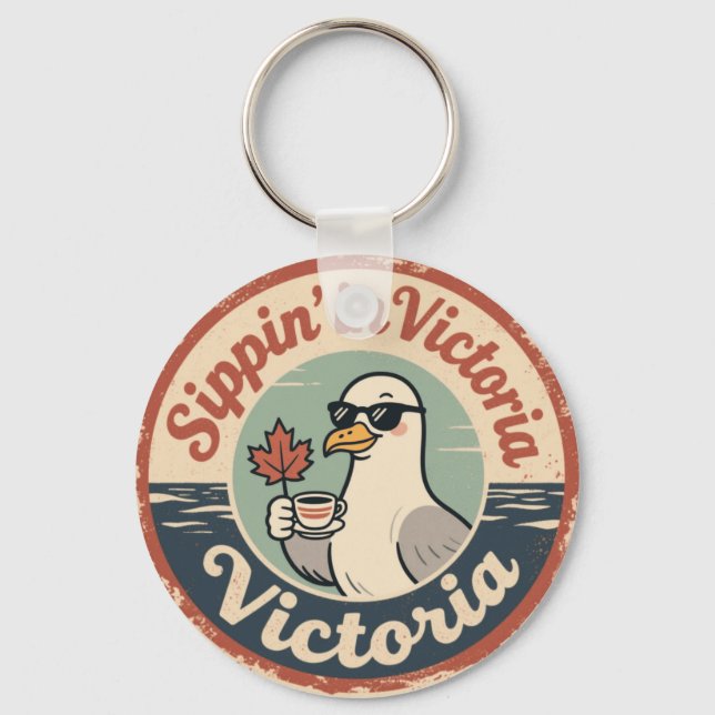 Chaveiro Tomando em Victoria com um Café Funny Seagull (Frente)