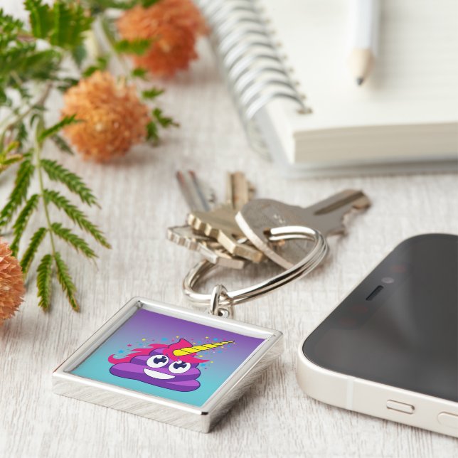 Chaveiro Tombadilho roxo do unicórnio de Emoji (Lateral)