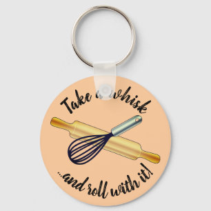 Chaveiro "Tome um whisk" e enrolando a crista do padeiro