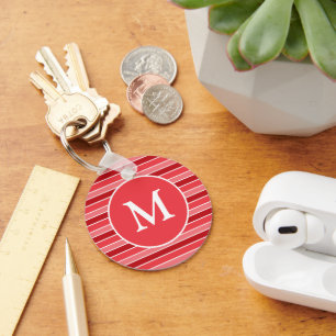 Chaveiro Tons de Vermelho e Branco Listrado Monogramado