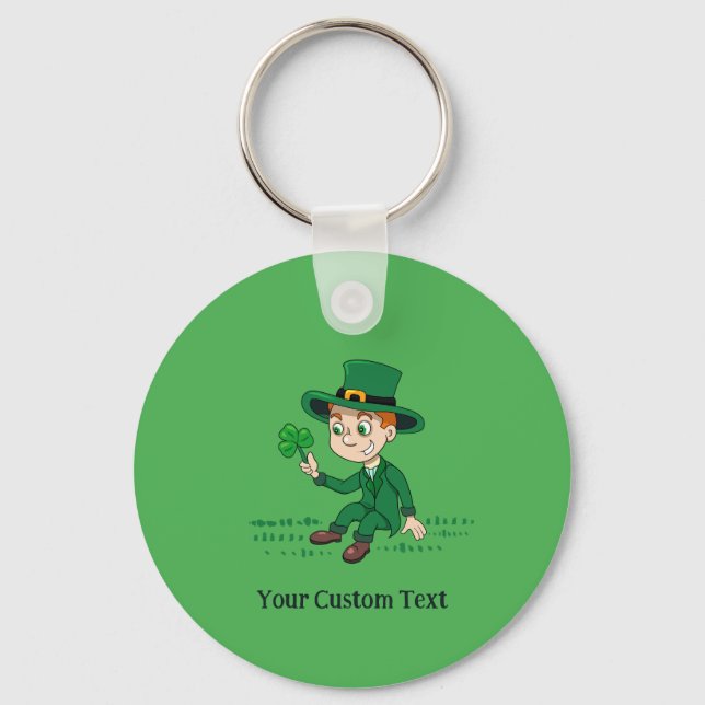 Chaveiro Toon leprechaun bonito com shamrock e arco-íris (Frente)