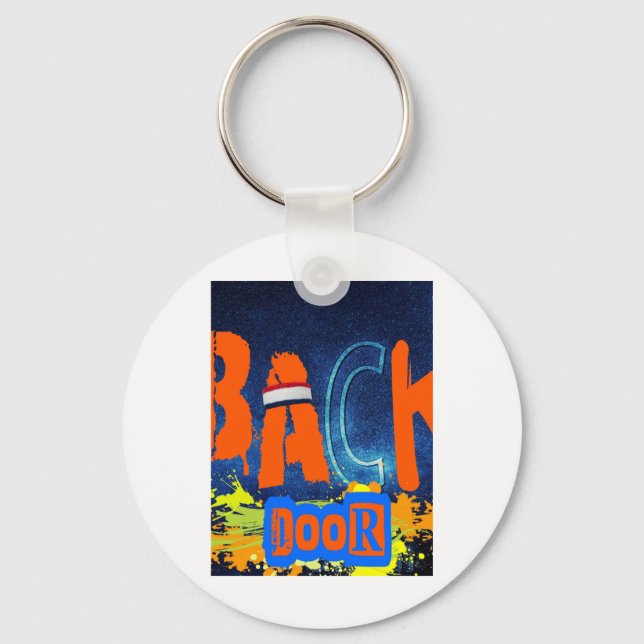 Chaveiro Top de chiffon com design “Back Door Chemistry” (Frente)