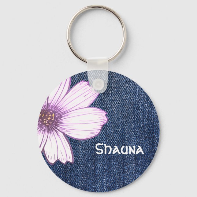 Chaveiro Toque de Tecla do Padrão de flor do Marinho de Nom (Frente)