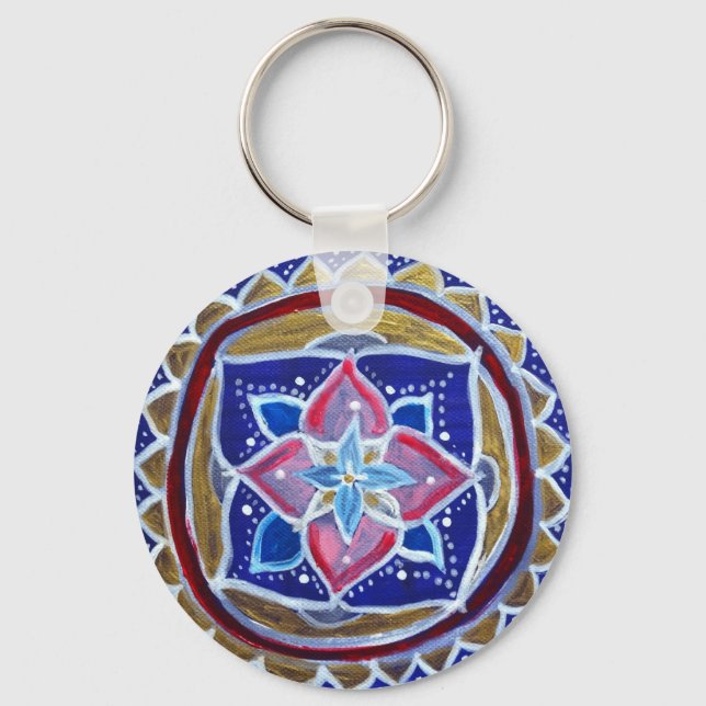 Chaveiro Toque de teclas de botões Dourado azul de 5,7 cm (Frente)