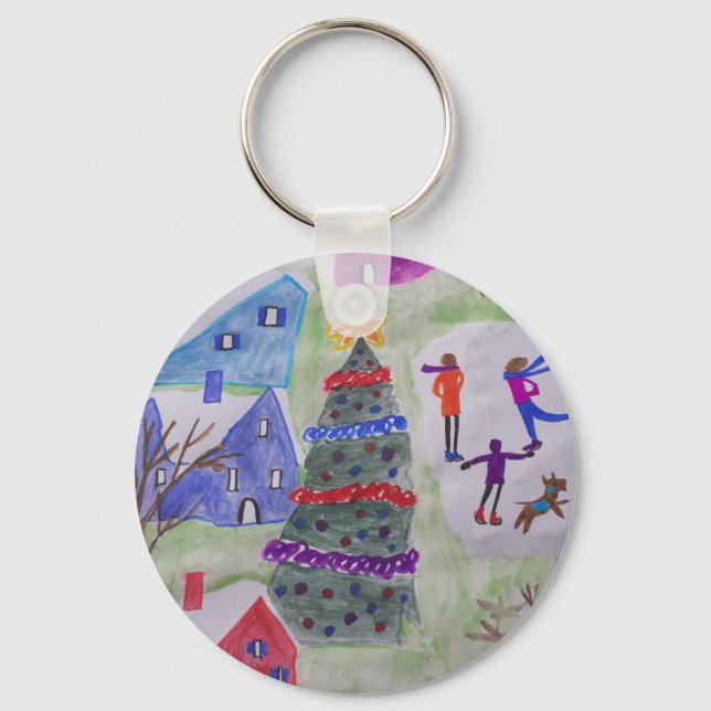 Chaveiro Toque de teclas do botão da vila de Natal (Frente)