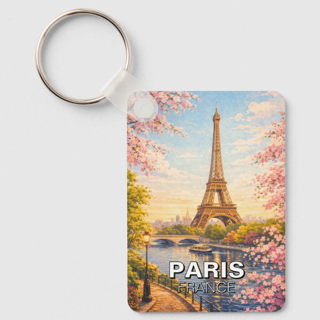 Chaveiro Torre Eiffel Paris França Flores de Cerejeira Vint (Frente)