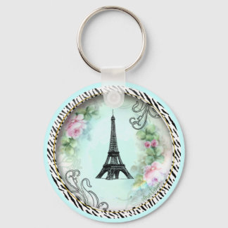 Chaveiro Torre Eiffel Rosas Rosa e Impressão Zebra