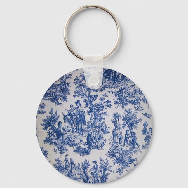 Chaveiro Torre francesa de jouy azul e branco elegante (Frente)