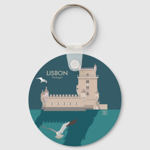Chaveiro Torre Lisboa de Belem no estilo do poster vintage