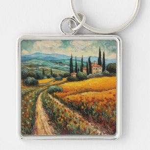 Chaveiro Toscana Dourada Campo de Flores Silvestres Paisage
