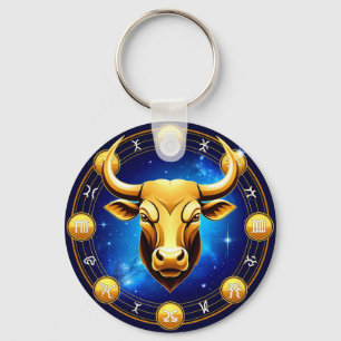 Chaveiro Touro Dourado Touro no Círculo Zodiacal Cósmico