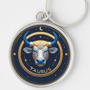 Chaveiro Touro Emblema do Zodíaco Touro com Anel de Ouro