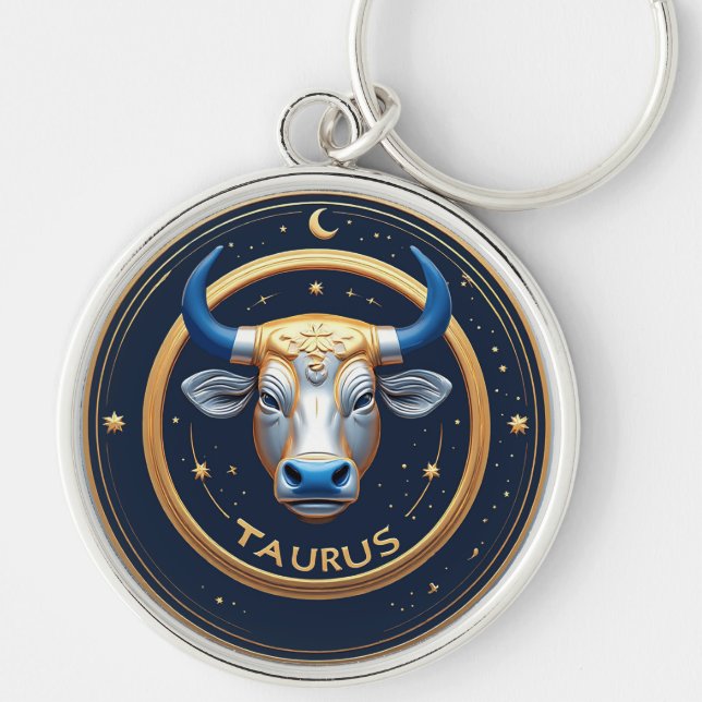 Chaveiro Touro Emblema do Zodíaco Touro com Anel de Ouro (Frente)