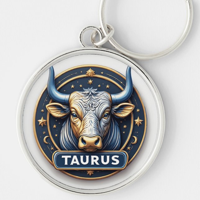 Chaveiro Touro Zodíaco Emblema Touro Com Anel Dourado (Frente)