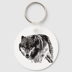 Chaveiro Trabalho de arte de Preto e Branco do Lobo Selvage