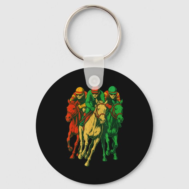Chaveiro Traje de corrida de cavalos retrô cena de corrida  (Frente)