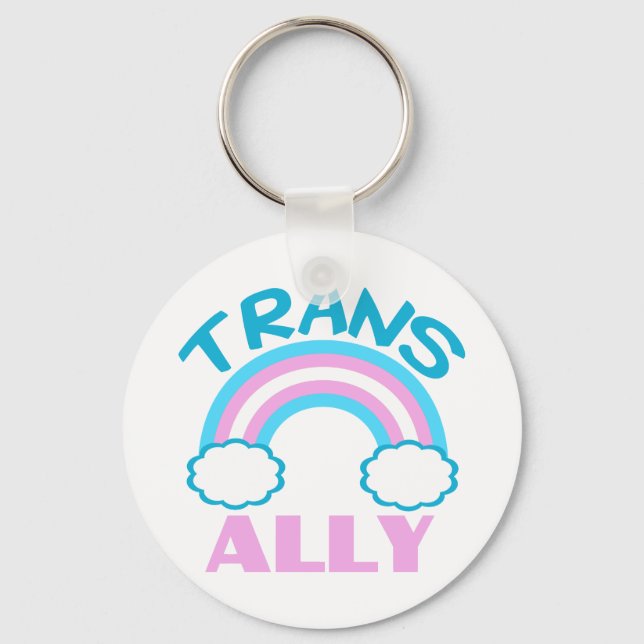 Chaveiro Trans Ally Transgender Rainbow Blue Cor de Branco (Frente)