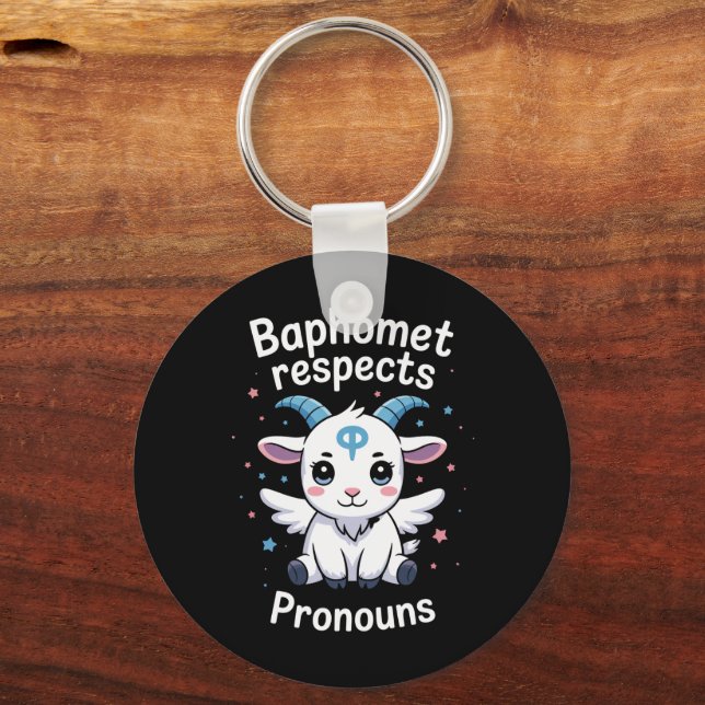 Chaveiro Transgender Baphomet Respeita Pronouns Trans Pride (Frente)