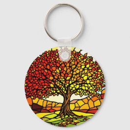 Chaveiro Tree of Life Shattered Glass Mosaic Autumn Colors