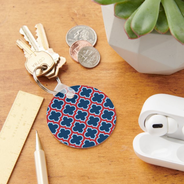 Chaveiro Trellis, Latice, Quatrefoil, azul e vermelho marro (Mesa)