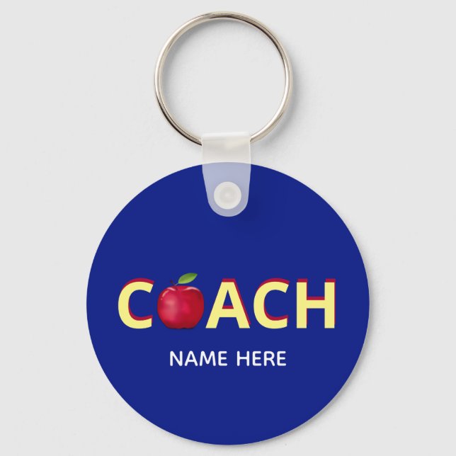 Chaveiro Trem de coach com maçã vermelha em azul (Frente)