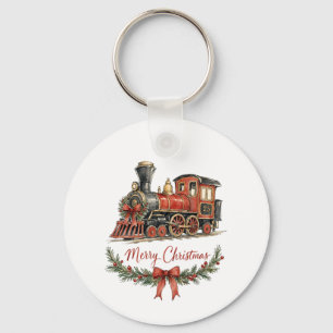 Chaveiro Trem de Natal em Aquarela com Coroa