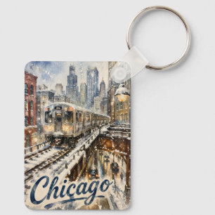 Chaveiro Trem El de Chicago na Neve de Inverno