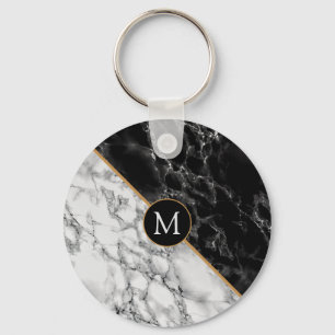 Chaveiro Trendy Black & White Marble Stone - Adicionar Sua 