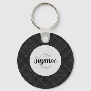 Chaveiro Trendy Black White Tartan Personalize Monograma