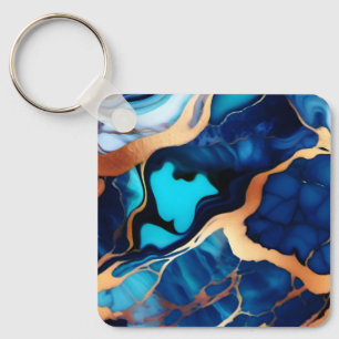 Chaveiro Trendy Blue Dourado mármore azul amarelo