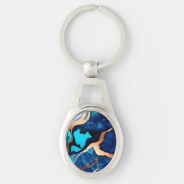 Chaveiro Trendy Blue Dourado mármore azul amarelo (Frente)