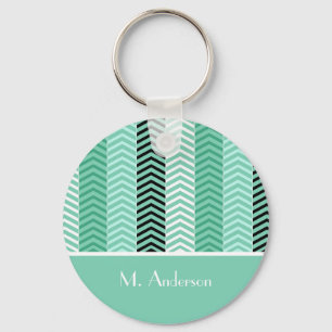 Chaveiro Trendy Mint Green Chevron Strips Com Nome