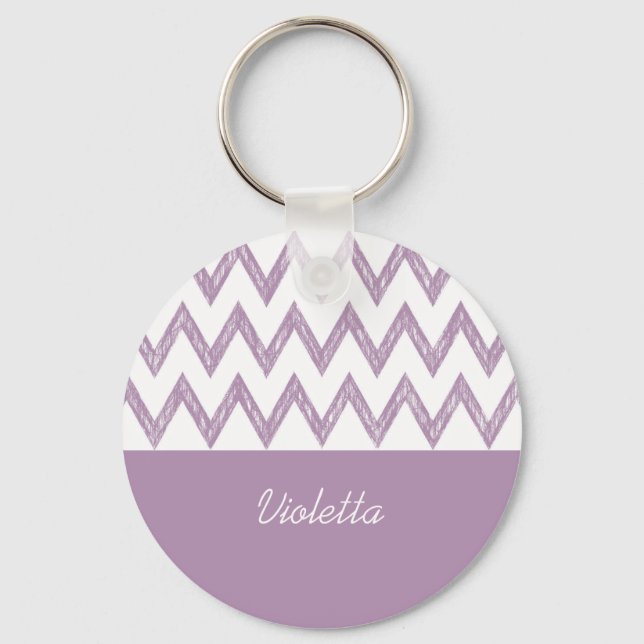 Chaveiro Trendy Pencil Purple Chevron Zigzags Com Nome (Frente)