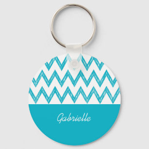 Chaveiro Trendy Pencil Turquoise Chevron Zigzags Com Nome