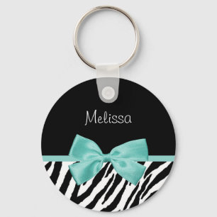 Chaveiro Trendy Zebra Print Aqua Mint Ribbon Com Nome