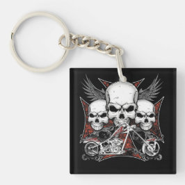 Chaveiro Três crânios com motocicleta Red Chopper
