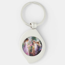 Chaveiro Três garotas brincando num jardim