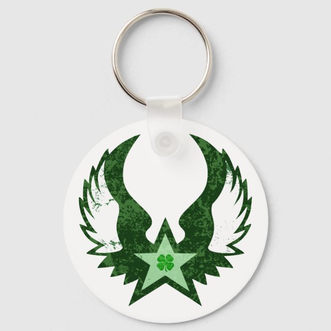 Chaveiro trevo de quatro folhas. estrela alada. (Frente)