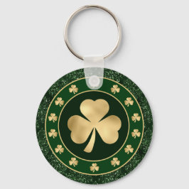 Chaveiro Trevo de Três Folhas Verde e Dourado Dia de São Pa