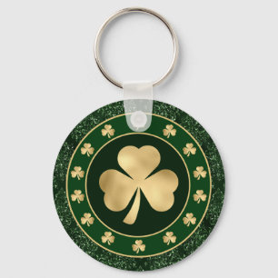 Chaveiro Trevo de Três Folhas Verde e Dourado Dia de São Pa