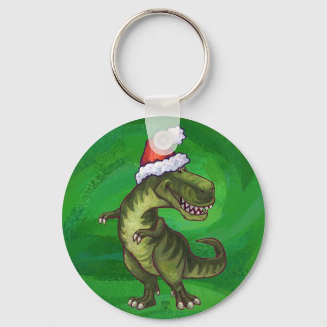 Chaveiro TRex em Santa Hat em Verde (Frente)