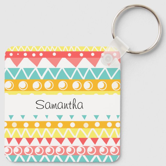 Chaveiro Triângulos E Círculos Coloridos (Verso)