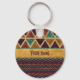 Chaveiro Triângulos Tribais Chevrons Faux Glitter Foil