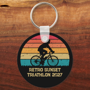 Chaveiro Triatlo de Ciclismo Personalizado Retro Pôr do Sol
