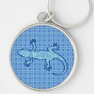Chaveiro Tribal batik Gecko - azul denim