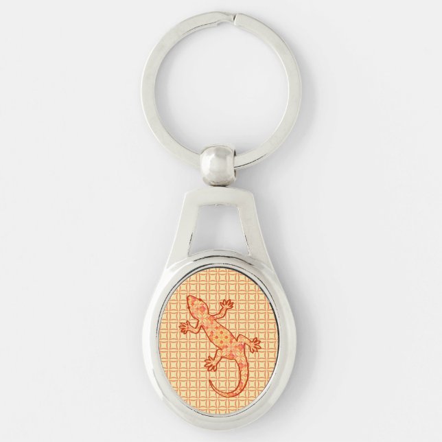 Chaveiro Tribal batik Gecko - coral e laranja claro (Frente)