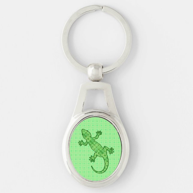 Chaveiro Tribal batik Gecko - limão e esmeralda verde (Frente)