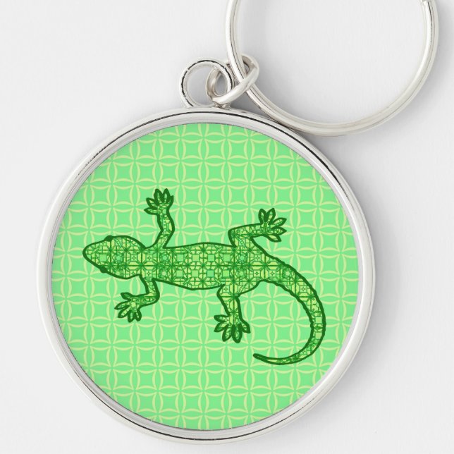Chaveiro Tribal batik Gecko - limão e esmeralda verde (Frente)
