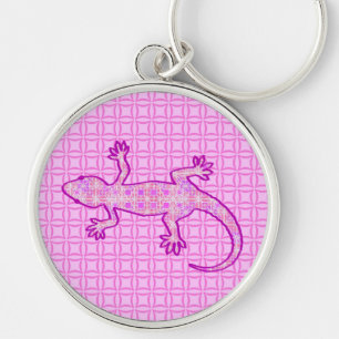 Chaveiro Tribal batik Gecko - orquídea e casca rosa