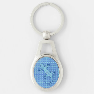 Chaveiro Tribal batik Gecko - pasta azul denim